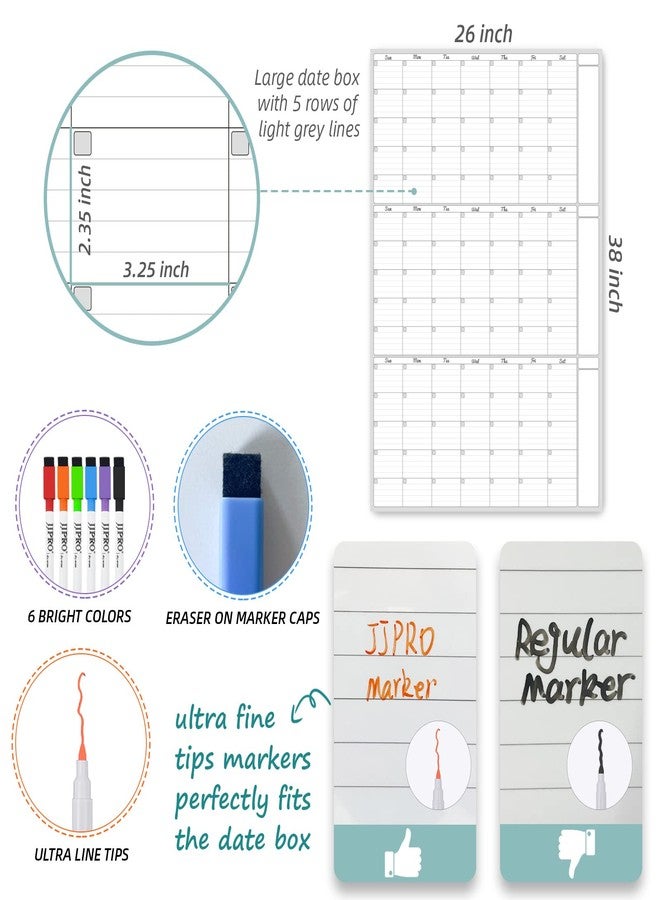 JJPRO Dry Erase Wall Calendar 3 Month Calendar - Blank Undated Reusable Quarterly Calendar - Whiteboard Premium Laminated Poster - Laminated Office Jumbo 38x26 Inches Wall Calendar (Vertical) - Image 3